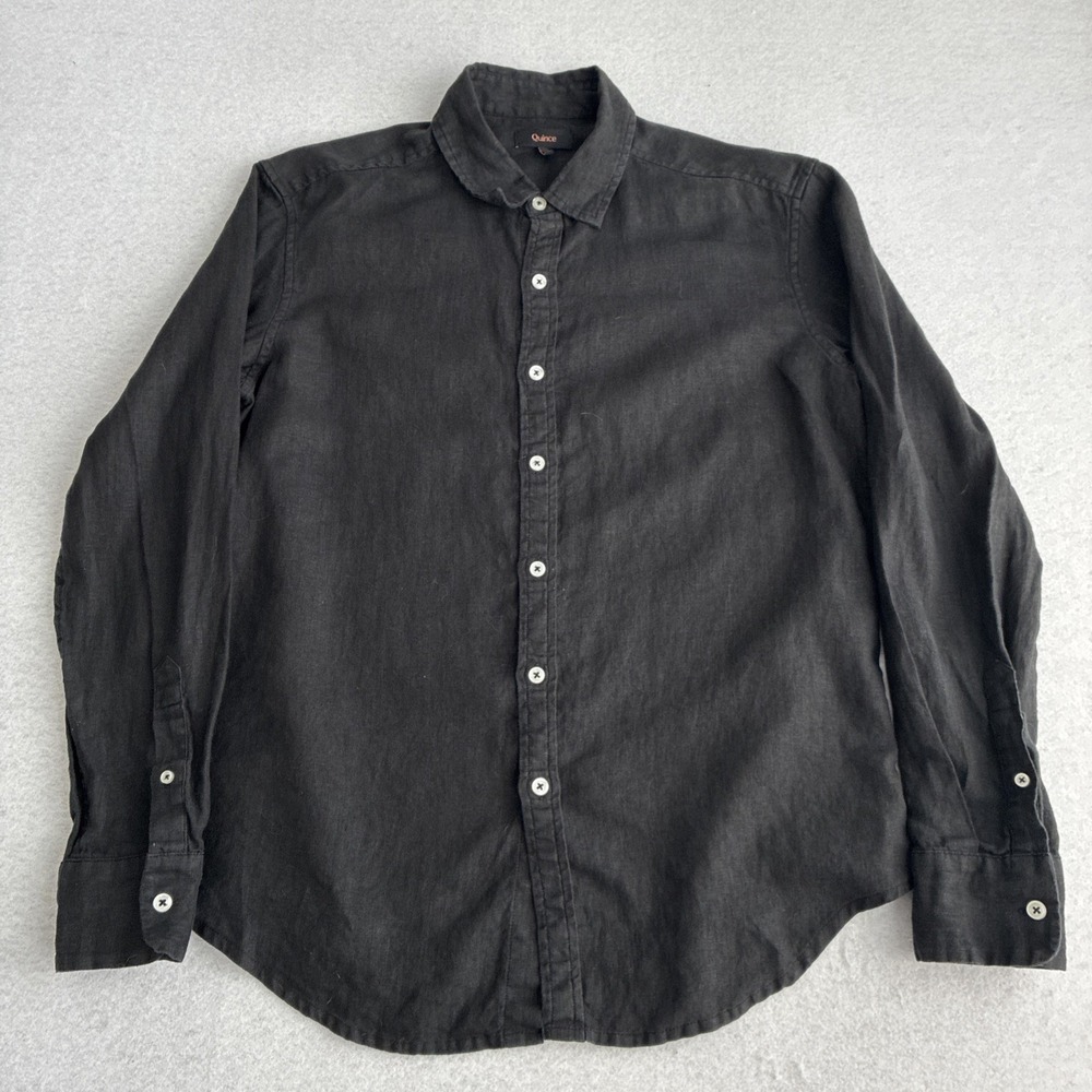 Quince European Linen Shirt Men Size Medium Black Button Up Long Sleeve Luxury